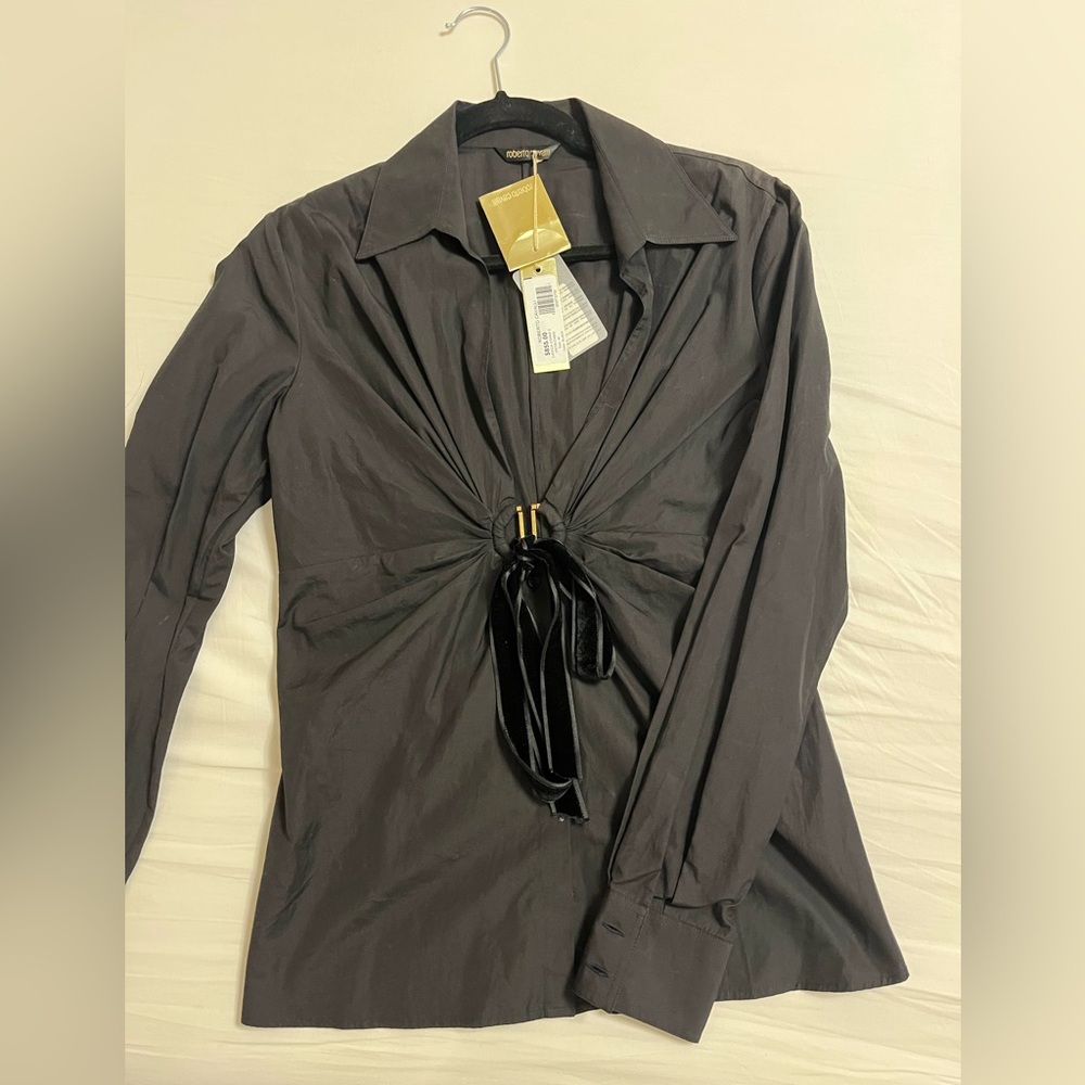 Roberto Cavalli Black Blouse with Gold Accents NWT